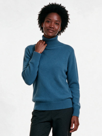 Heloisa - Women's Soft Fine Knit High Neck Sweater - Blue