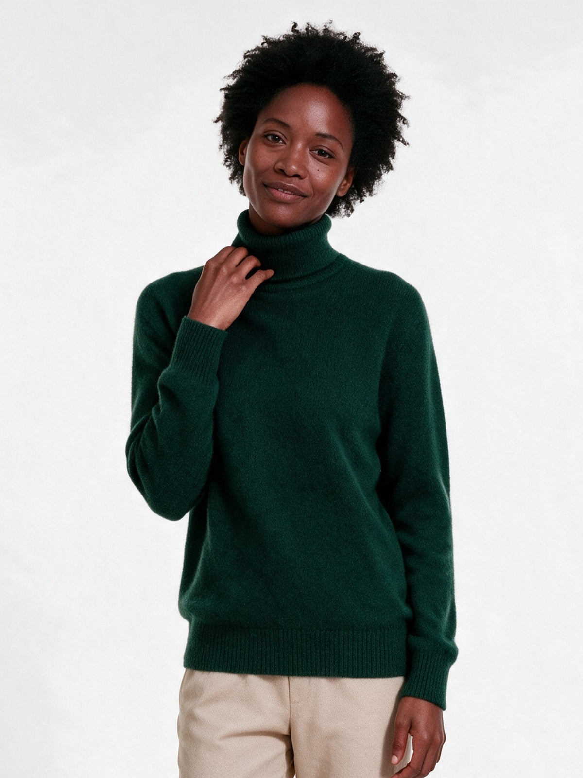 Heloisa - Women's Soft Fine Knit High Neck Sweater - Forest Green