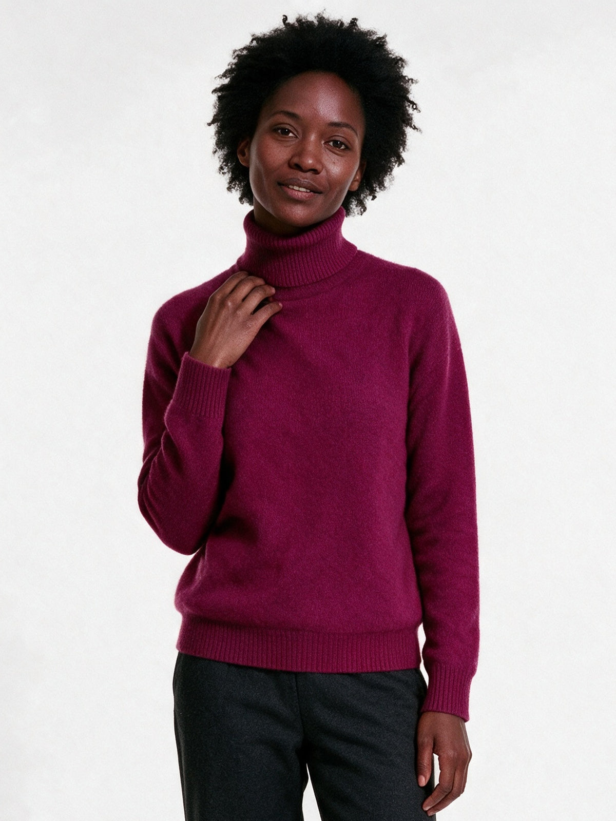 Heloisa - Women's Soft Fine Knit High Neck Sweater - Fuchsia