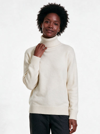 Heloisa - Women's Soft Fine Knit High Neck Sweater - Ivory