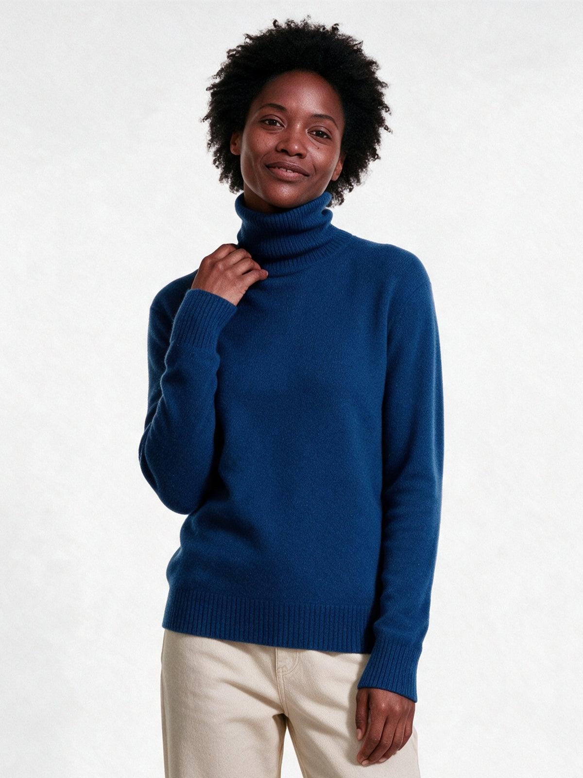 Heloisa - Women's Soft Fine Knit High Neck Sweater - Navy
