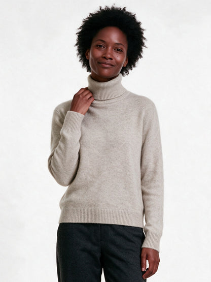 Heloisa - Women's Soft Fine Knit High Neck Sweater - Oatmeal