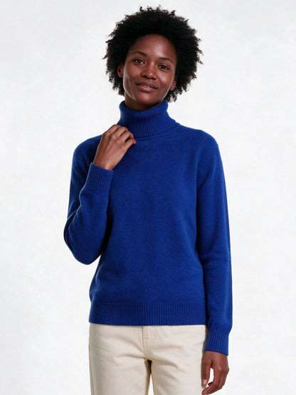 Heloisa - Women's Soft Fine Knit High Neck Sweater - Royal Blue
