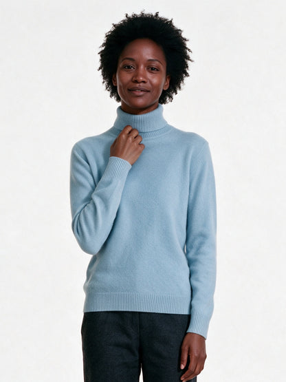 Heloisa - Women's Soft Fine Knit High Neck Sweater - Sky Blue
