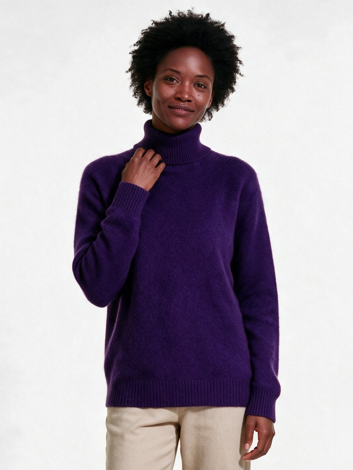 Heloisa - Women's Soft Fine Knit High Neck Sweater - Violet