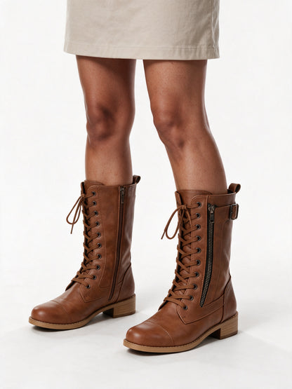 Henrietta - Women's Lace Up Buckle Strap Zip Boots - view 1