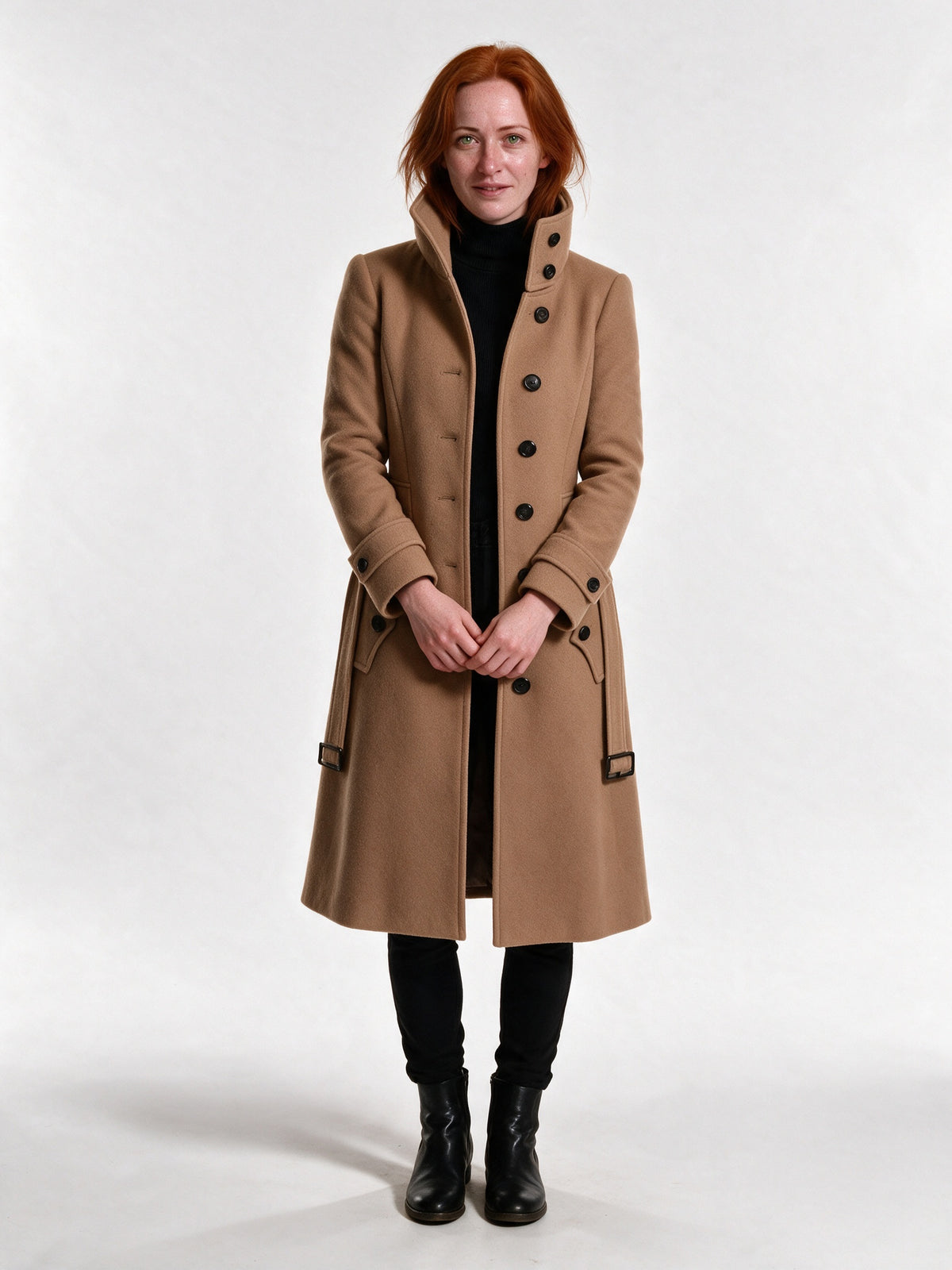 Henriette - Women's Funnel Collar Button Front Coat - view 1