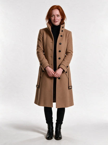 Henriette - Women's Funnel Collar Button Front Coat - view 1