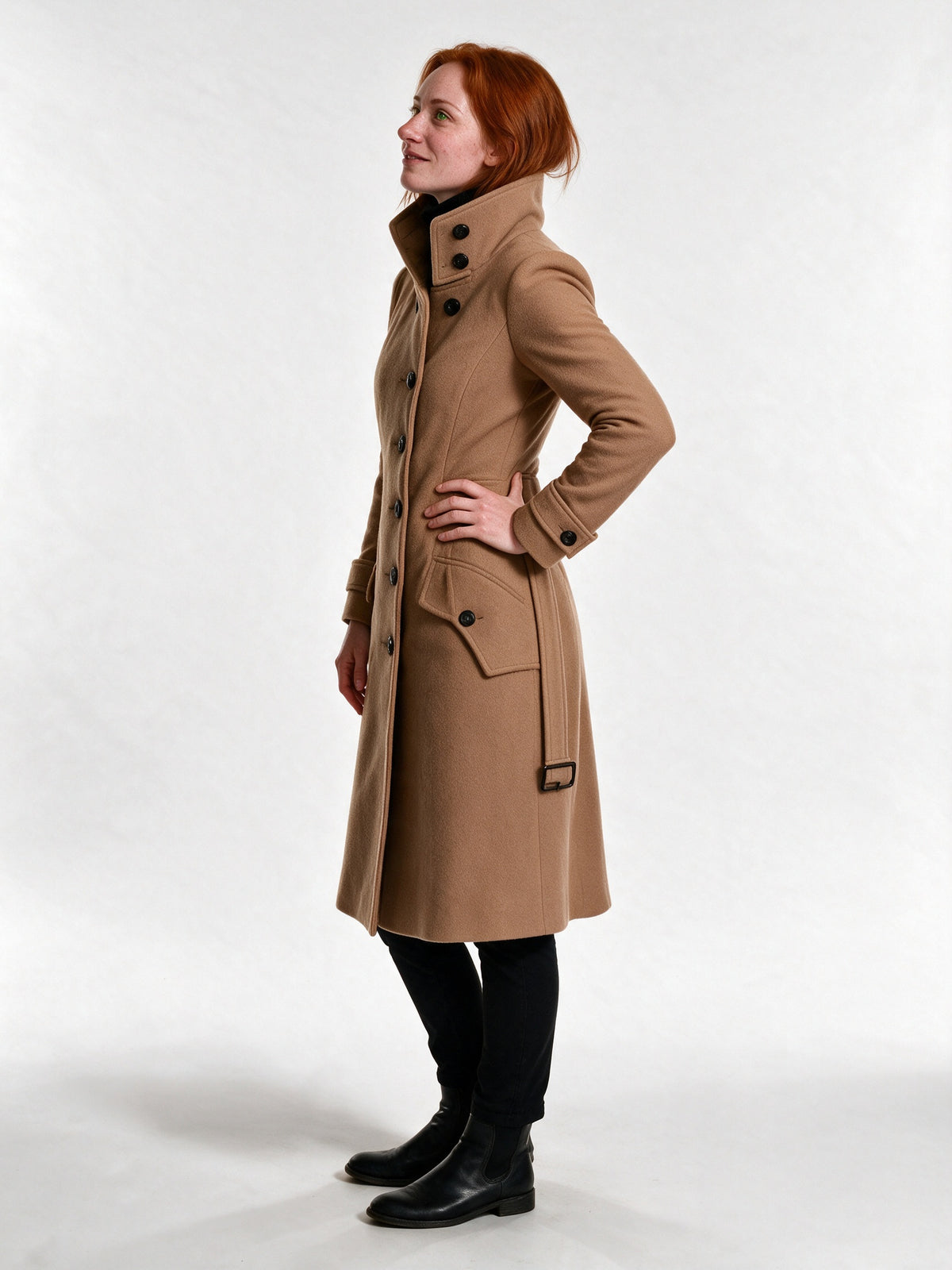 Henriette - Women's Funnel Collar Button Front Coat - view 2