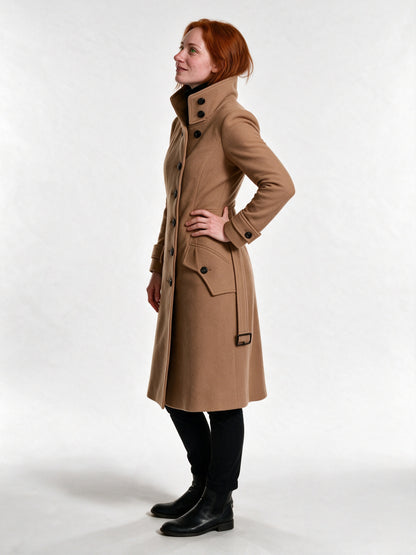 Henriette - Women's Funnel Collar Button Front Coat - view 2