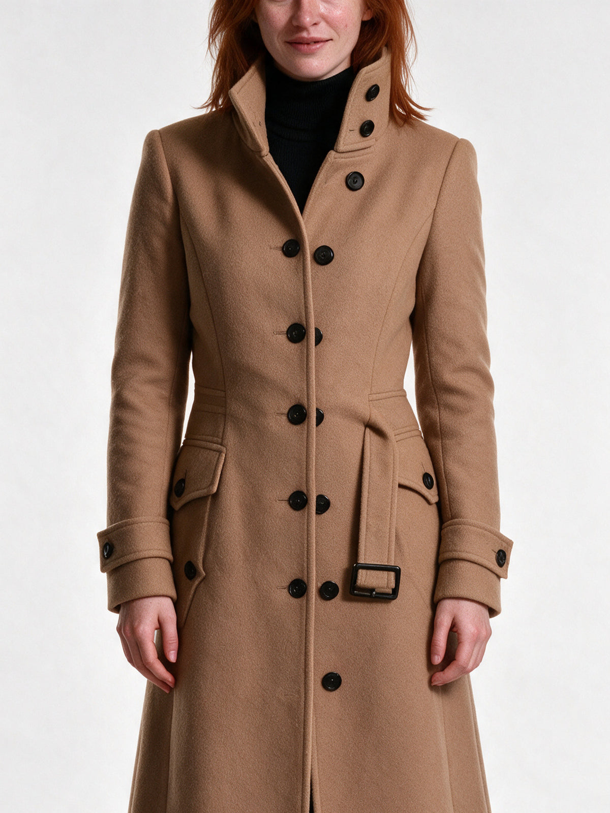 Henriette - Women's Funnel Collar Button Front Coat - view 3