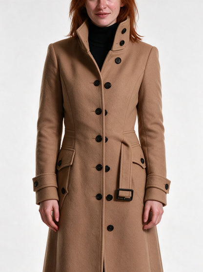 Henriette - Women's Funnel Collar Button Front Coat - view 3