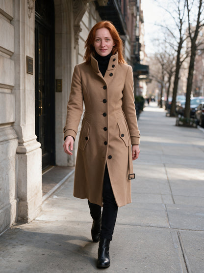 Henriette - Women's Funnel Collar Button Front Coat - view 4