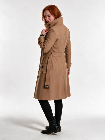 Henriette - Women's Funnel Collar Button Front Coat - view 5