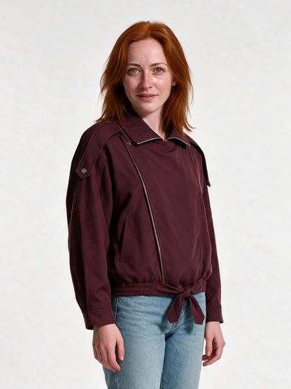 Henrike - Women's Wide Collar Asymmetric Zip Bomber Jacket - view 2
