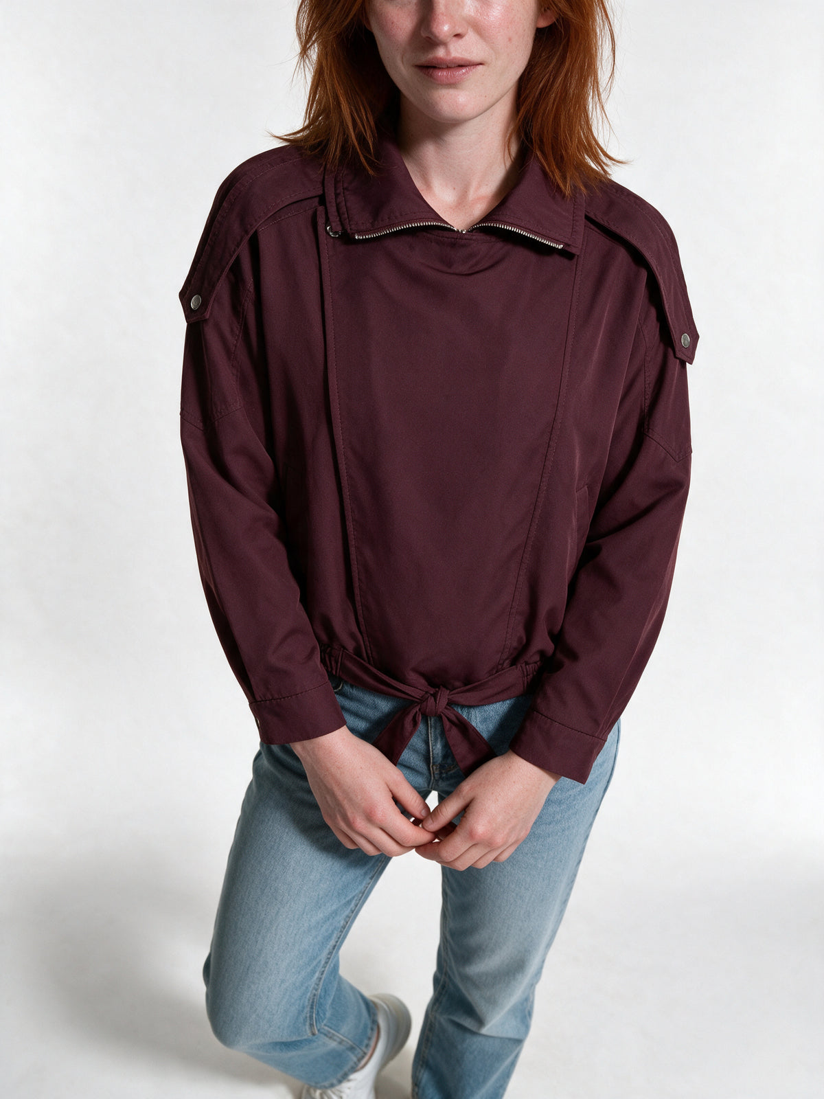 Henrike - Women's Wide Collar Asymmetric Zip Bomber Jacket - view 3