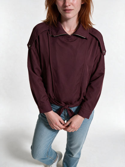 Henrike - Women's Wide Collar Asymmetric Zip Bomber Jacket - view 3