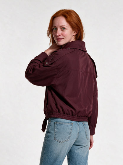 Henrike - Women's Wide Collar Asymmetric Zip Bomber Jacket - view 5