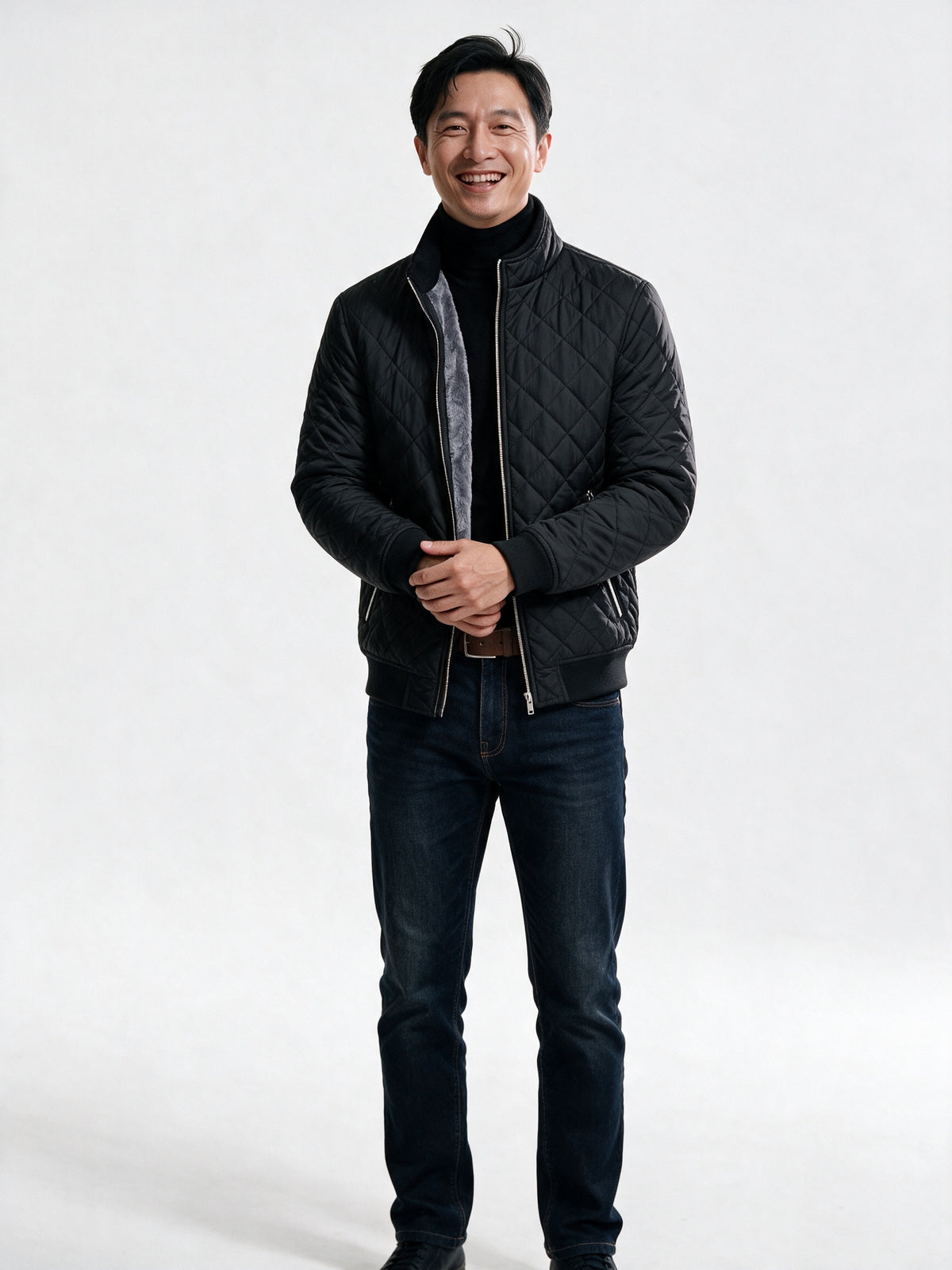 Henry - Diamond Quilted Full-Zip Jacket for Men - Black