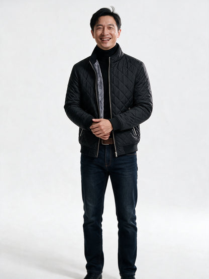 Henry - Diamond Quilted Full-Zip Jacket for Men - Black
