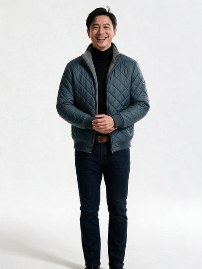 Henry - Diamond Quilted Full-Zip Jacket for Men - Gray