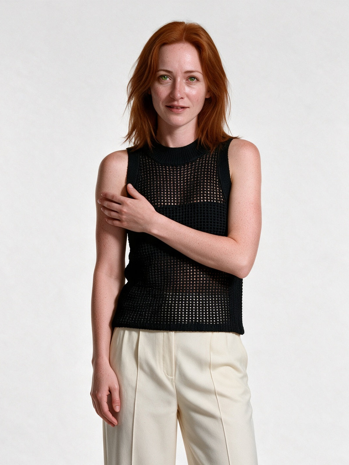 Hollis - Open Knit Crew Neck Tank Top - Black