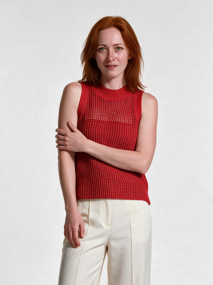 Hollis - Open Knit Crew Neck Tank Top - Red