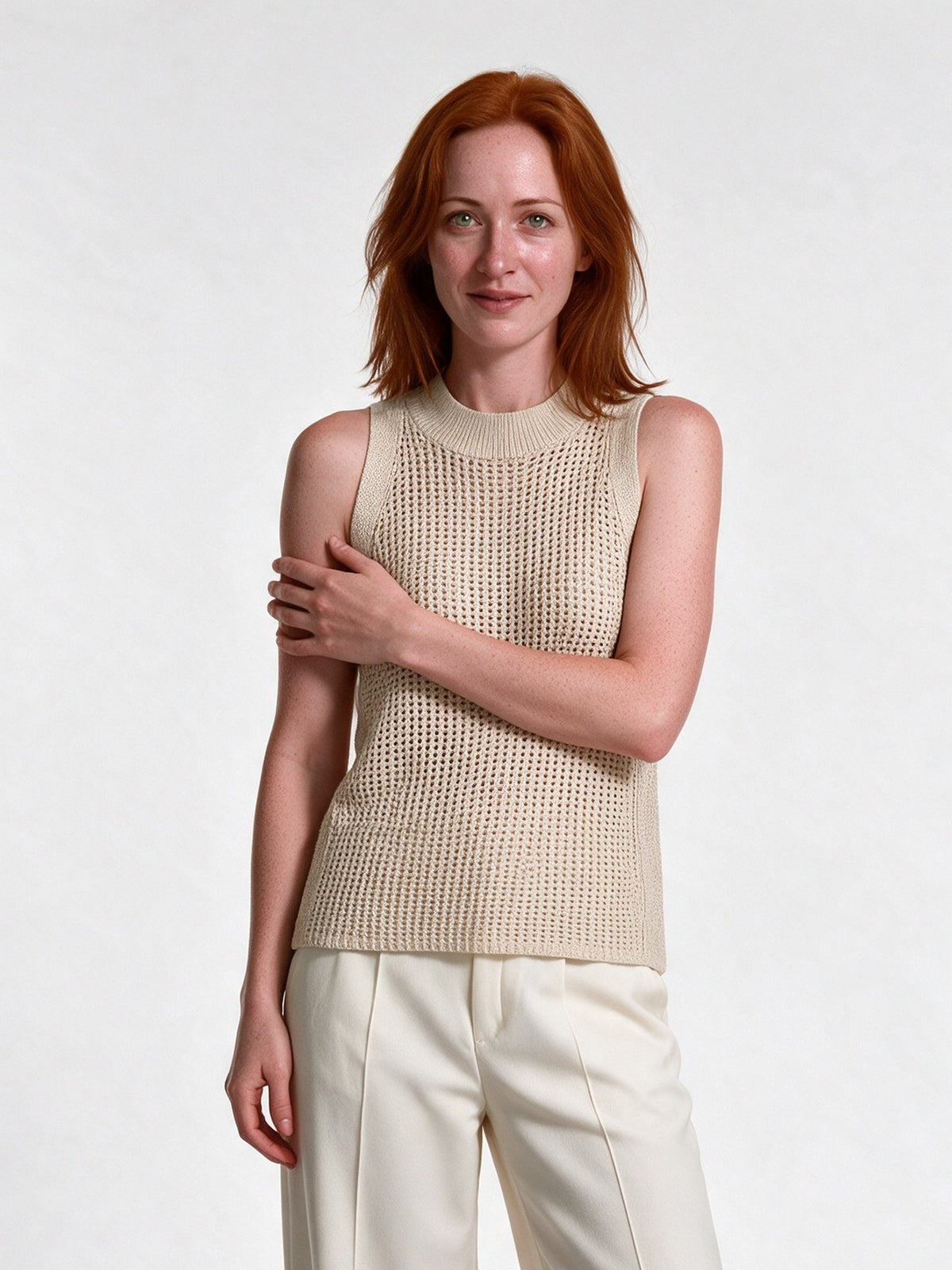 Hollis - Open Knit Crew Neck Tank Top - view 1