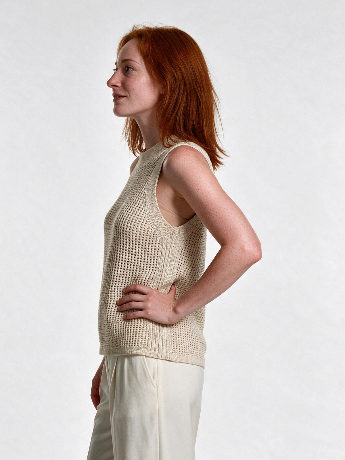 Hollis - Open Knit Crew Neck Tank Top - view 2