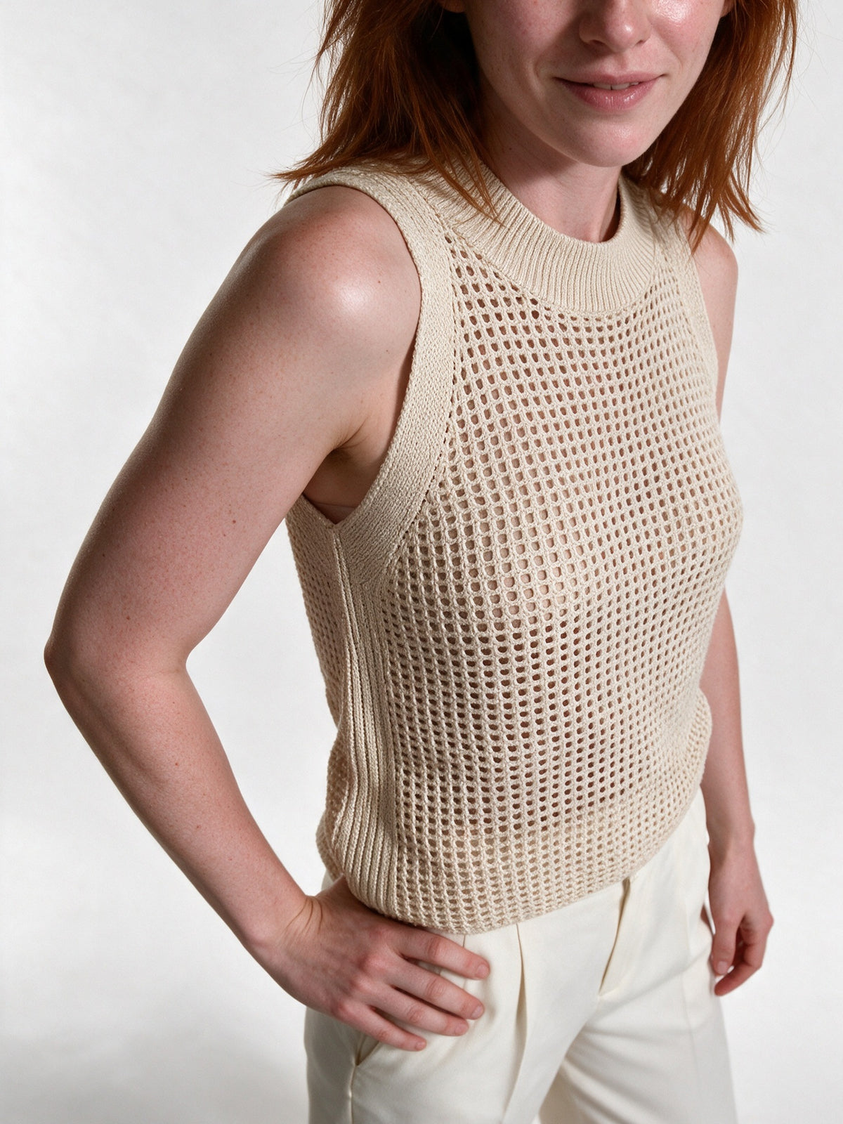 Hollis - Open Knit Crew Neck Tank Top - view 3
