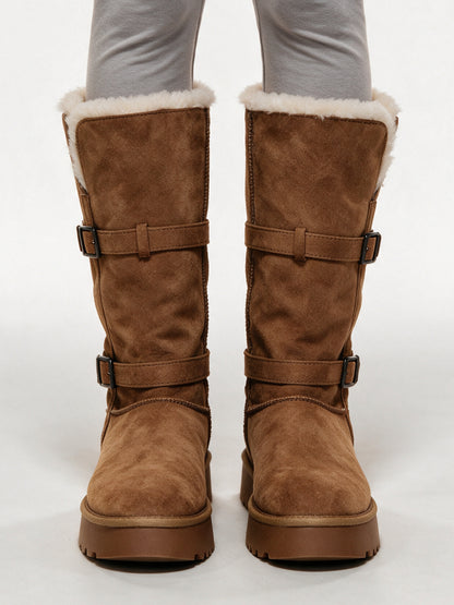 Idun - Women's Tall Pull On Boots with Buckle Straps - Chestnut