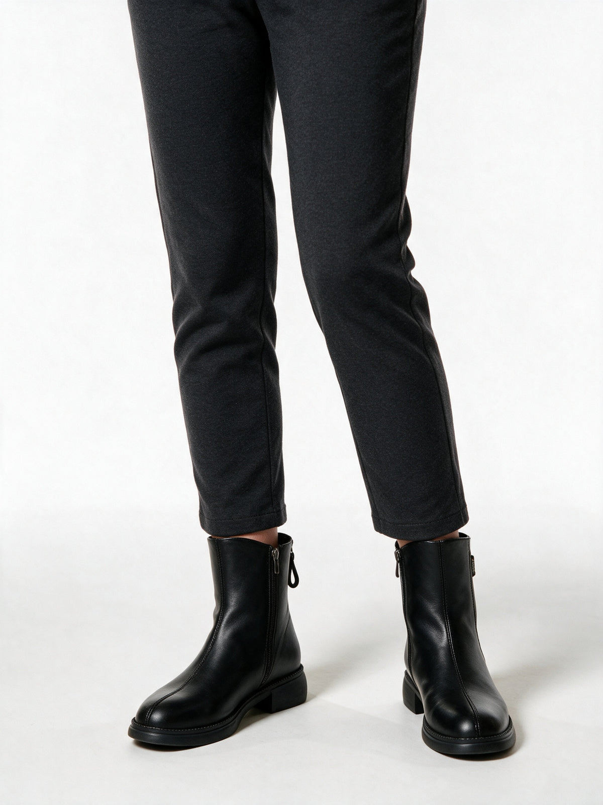 Imke - Women's Back Zip Ankle Boots with Low Block Heel - Black