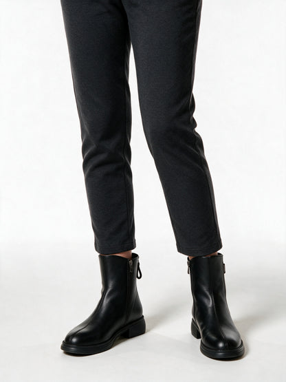 Imke - Women's Back Zip Ankle Boots with Low Block Heel - Black