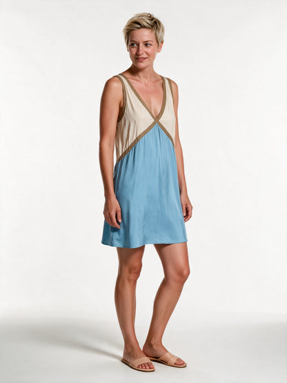 Ines - Women's Color Block V-Neck Mini Dress with Open Back - view 2