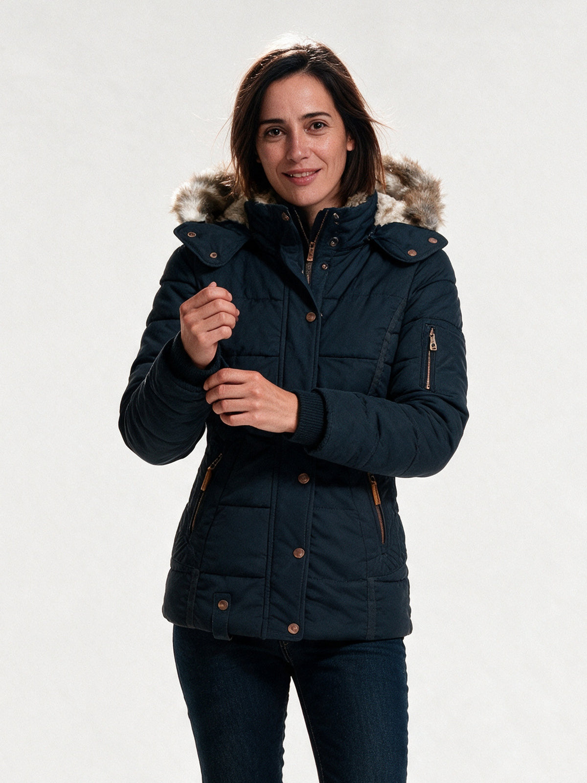 Ingrid - Women's Quilted Hooded Jacket with Lined Hood - Navy