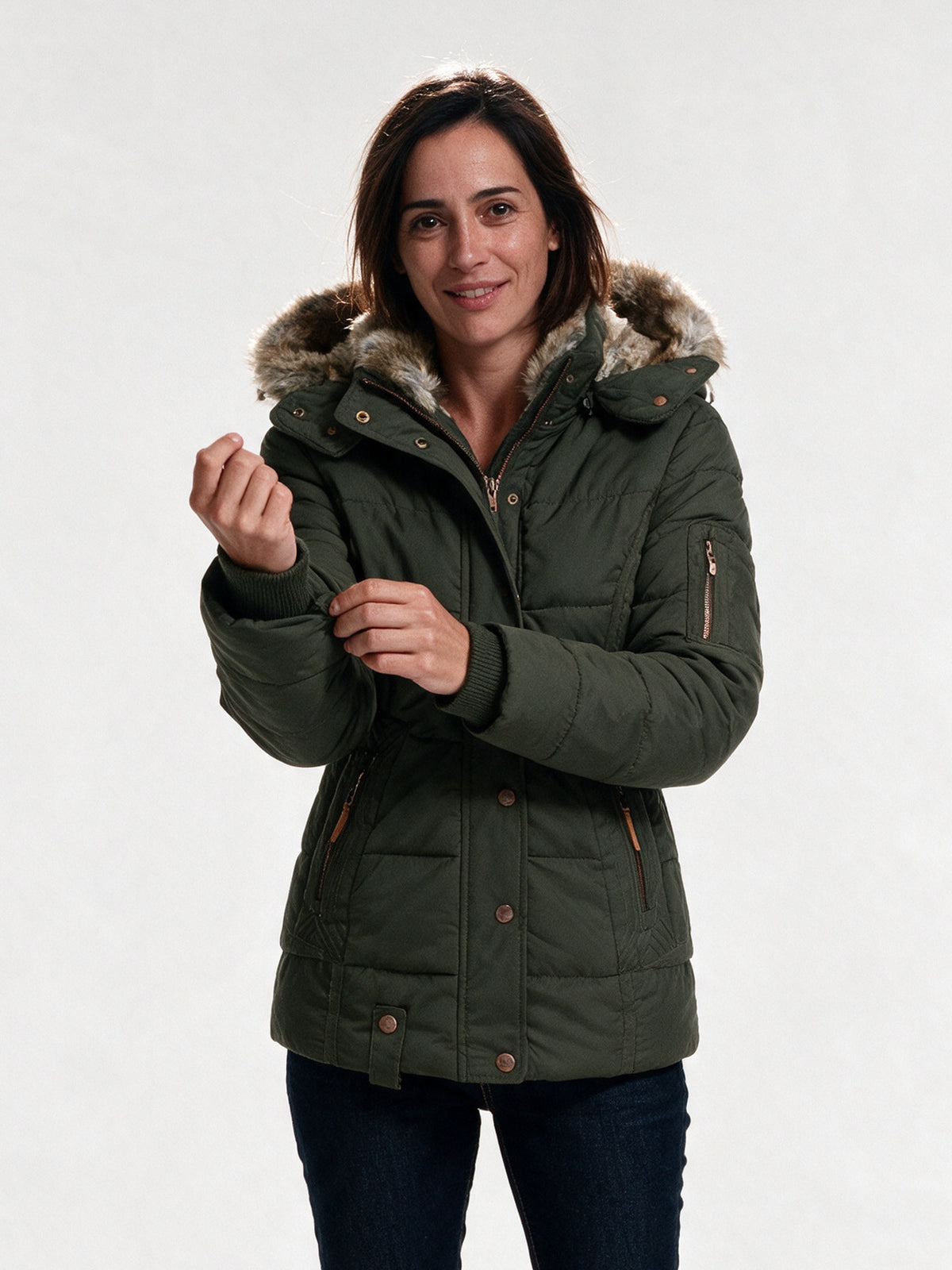 Ingrid - Women's Quilted Hooded Jacket with Lined Hood - Olive