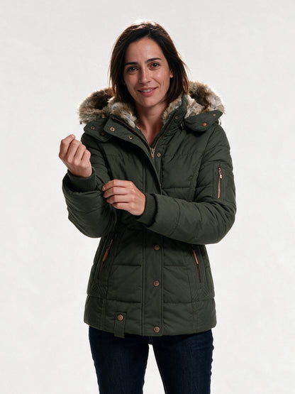Ingrid - Women's Quilted Hooded Jacket with Lined Hood - Olive