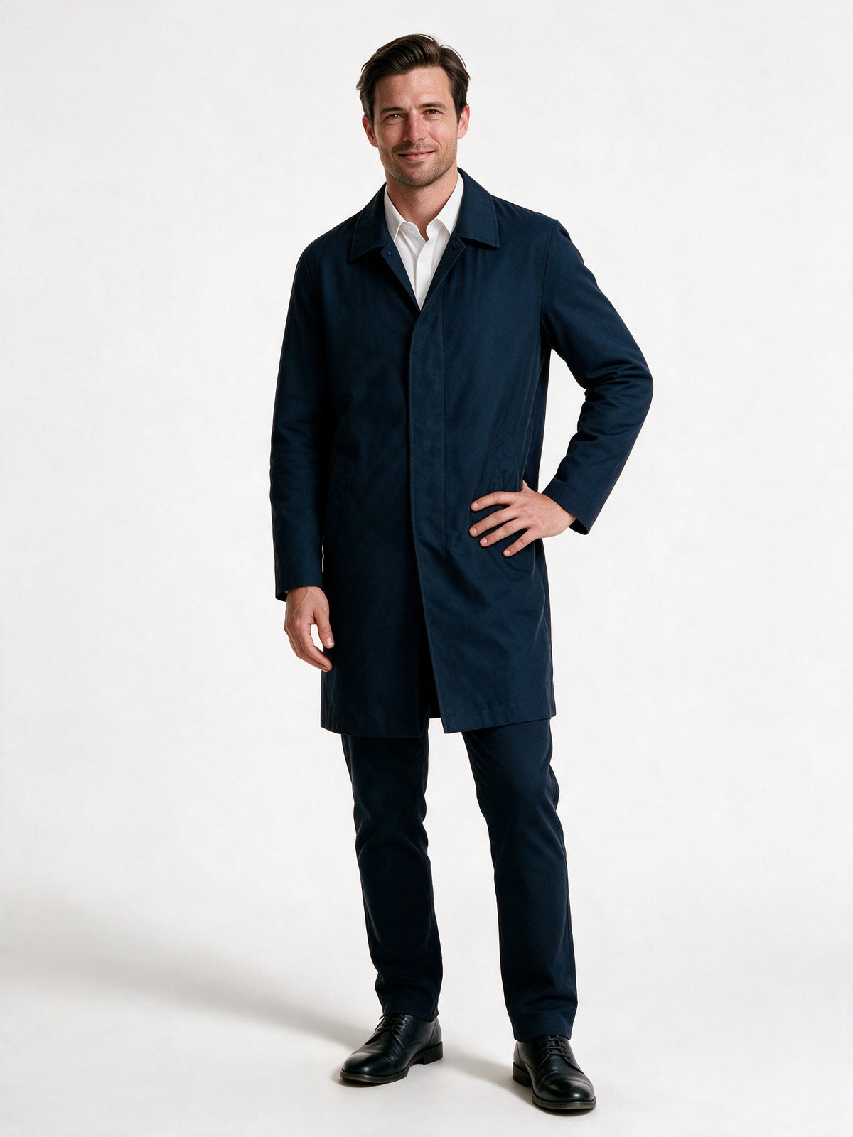 Isaac - Men's Long Button Front Coat with Notch Lapel - view 1