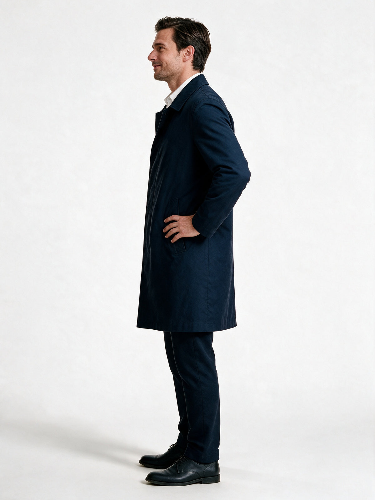 Isaac - Men's Long Button Front Coat with Notch Lapel - view 2