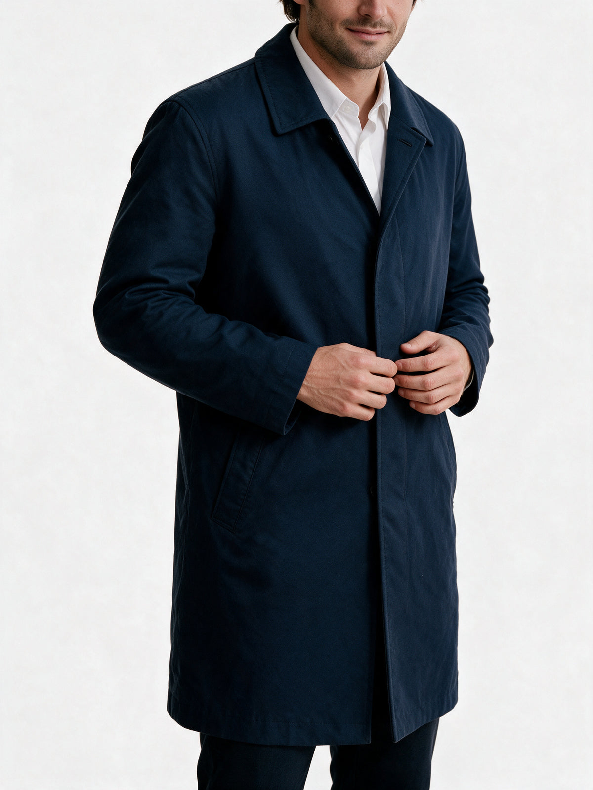 Isaac - Men's Long Button Front Coat with Notch Lapel - view 3