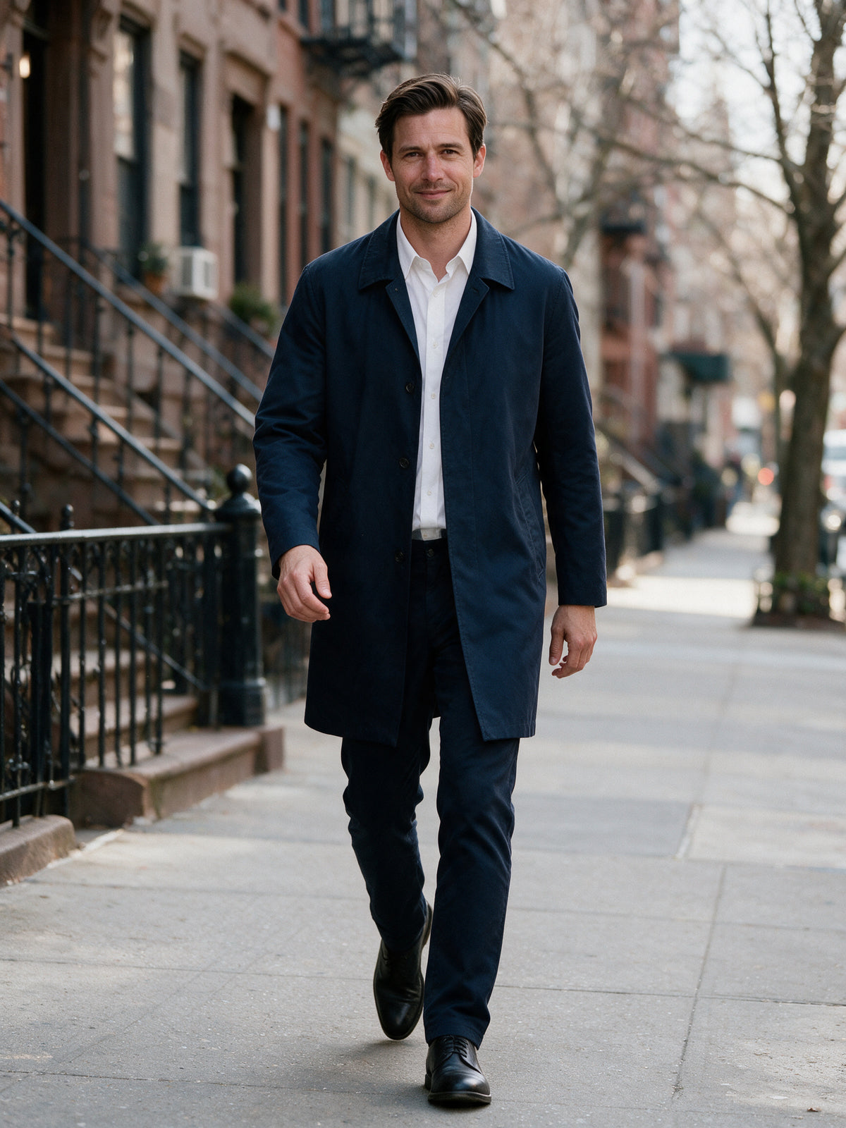 Isaac - Men's Long Button Front Coat with Notch Lapel - view 4