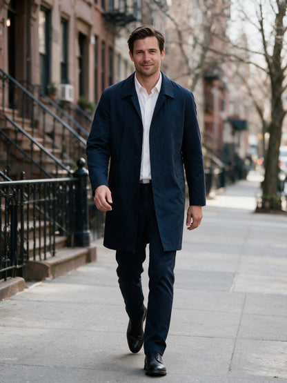 Isaac - Men's Long Button Front Coat with Notch Lapel - view 4
