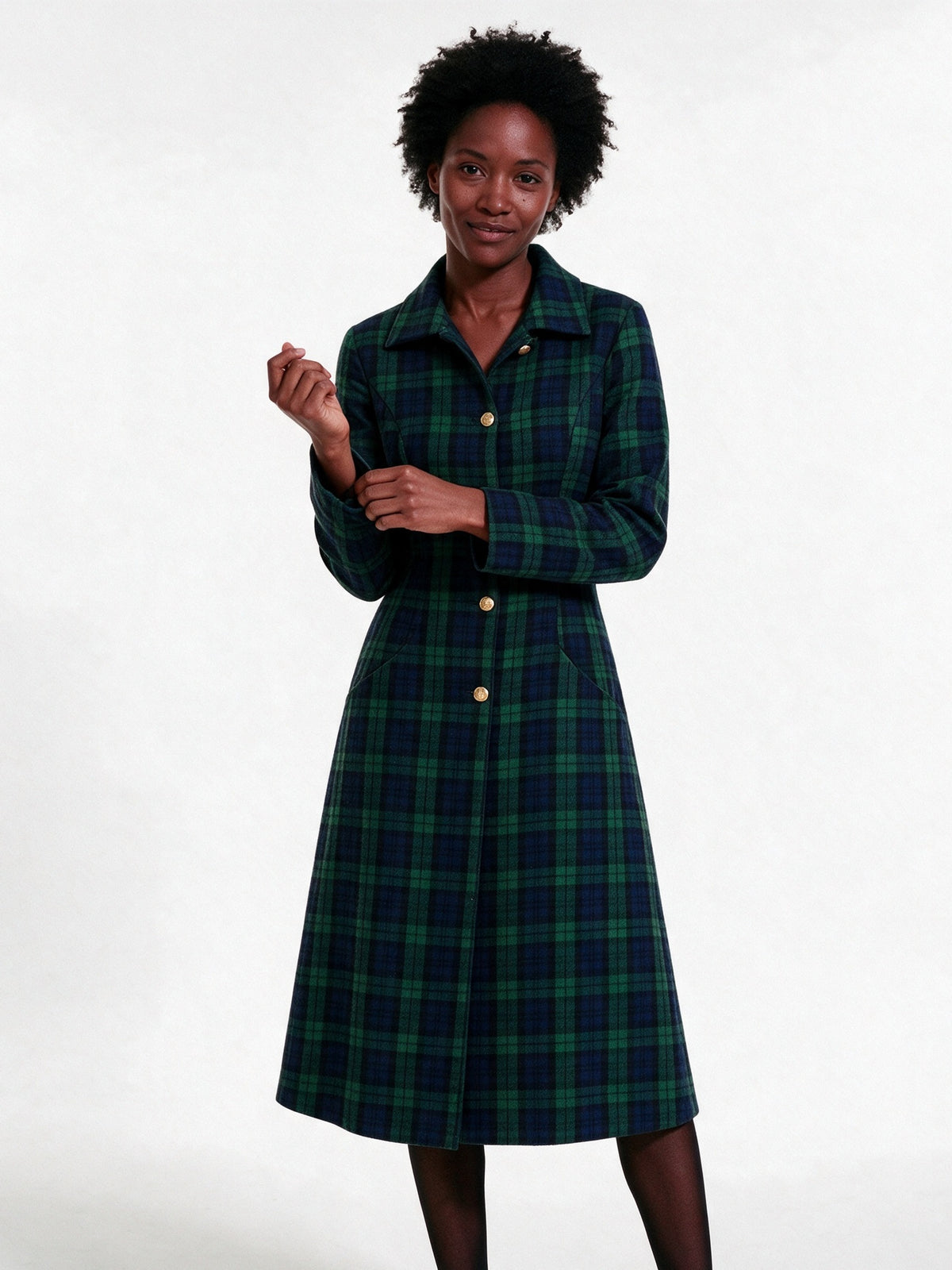 Isla - Women's Plaid Single Breasted Long Coat - view 1