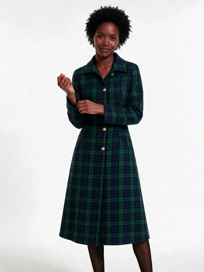 Isla - Women's Plaid Single Breasted Long Coat - view 1