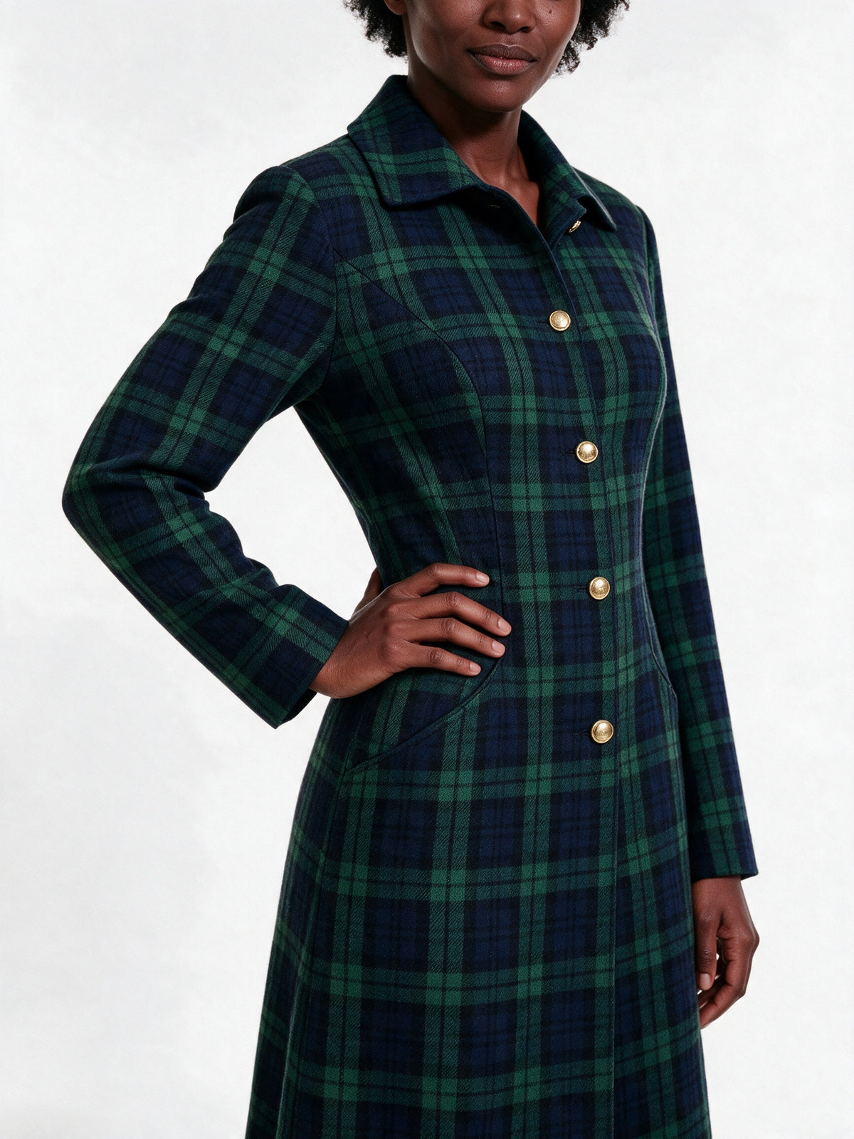 Isla - Women's Plaid Single Breasted Long Coat - view 3
