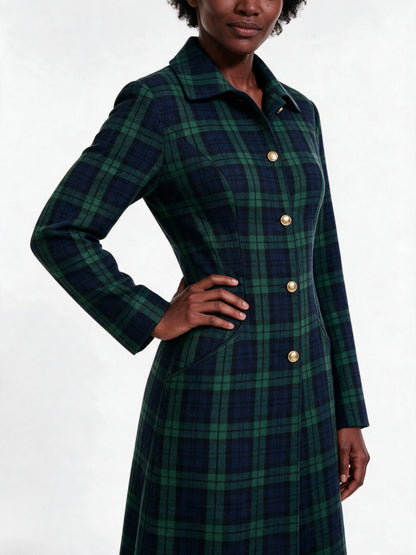 Isla - Women's Plaid Single Breasted Long Coat - view 3