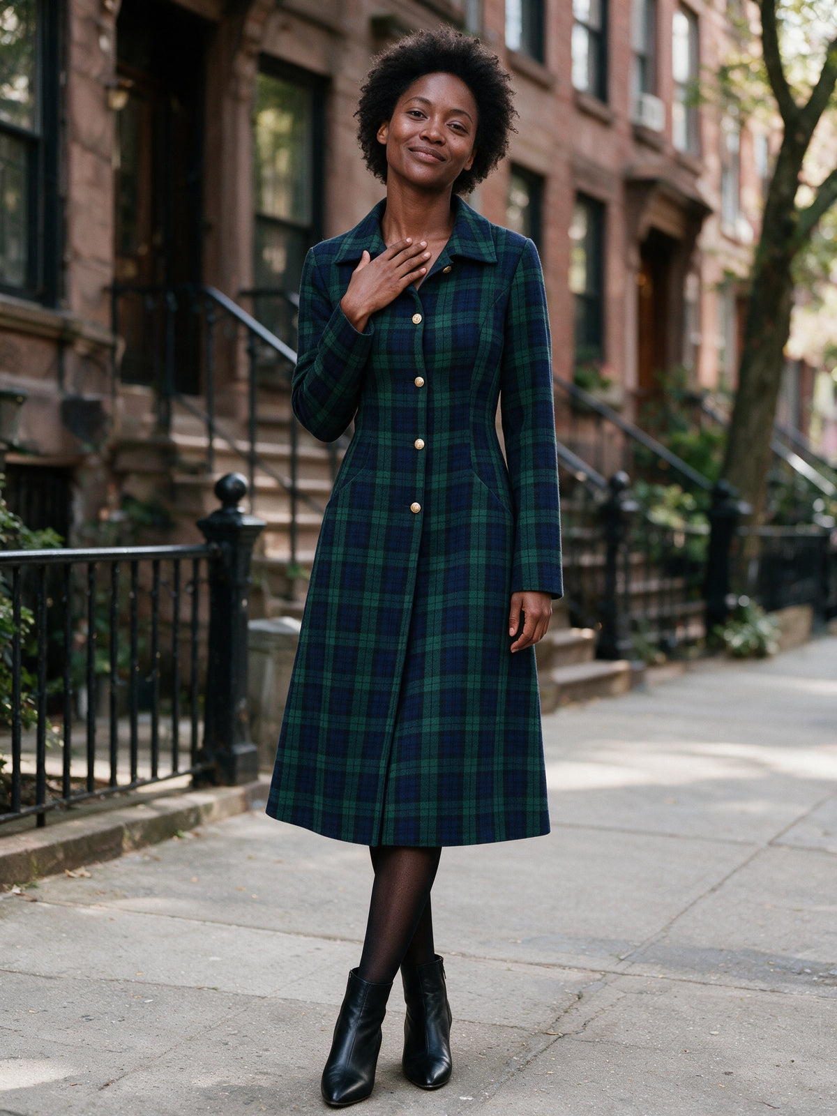 Isla - Women's Plaid Single Breasted Long Coat - view 4