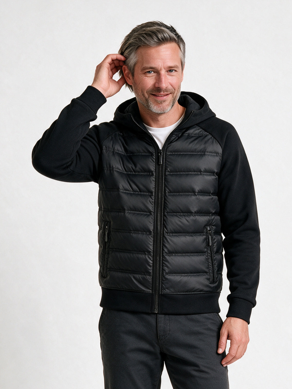 Ivar - Men's Quilted Hooded Jacket with Knit Sleeves - view 1