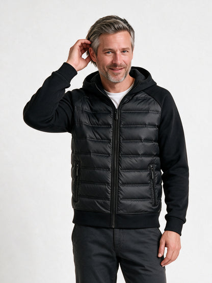 Ivar - Men's Quilted Hooded Jacket with Knit Sleeves - view 1