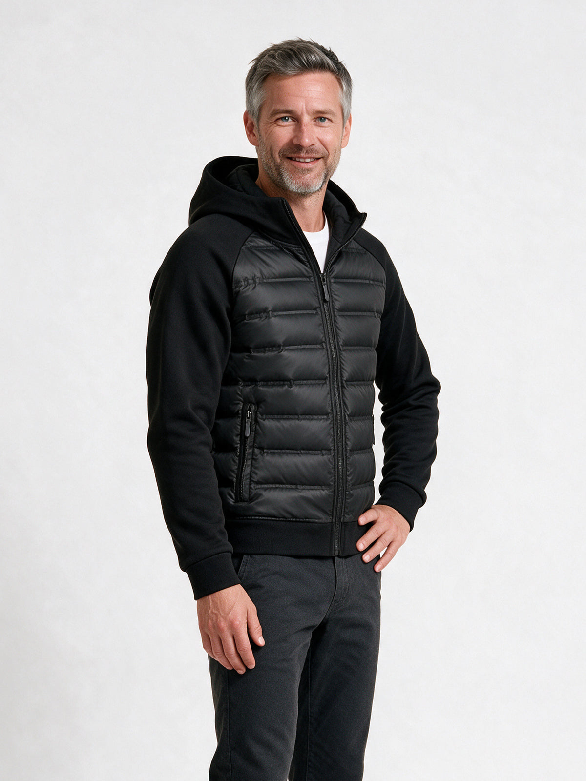 Ivar - Men's Quilted Hooded Jacket with Knit Sleeves - view 2